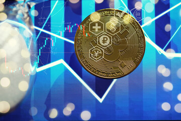 Bull market trend. Cryptocurrency. Bitcoin Stock Growth. Chart shows a strong increase in the price of bitcoin. Investing in virtual assets. Investment platform with charts and bitcoin coin.