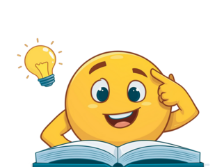 Emoji Reading a Book and Having an Idea lightbulb isolated on a transparent background