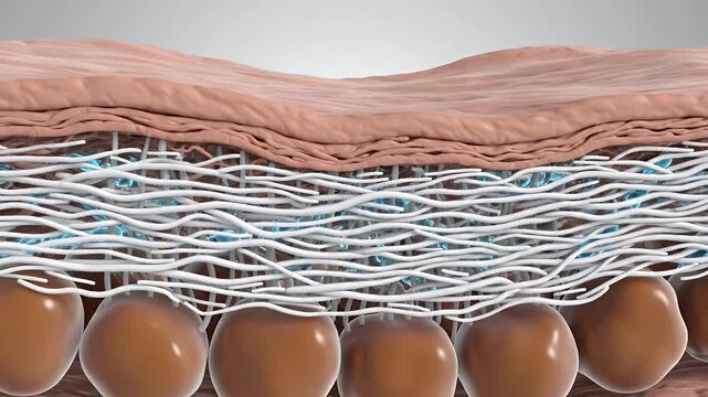 Skin rejuvenation process 3D illustration collagen synthesis