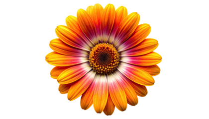 Isolated close-up of a vibrant orange daisy with a dark center