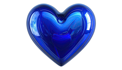 A vibrant, glossy, deep blue heart shape against a black background