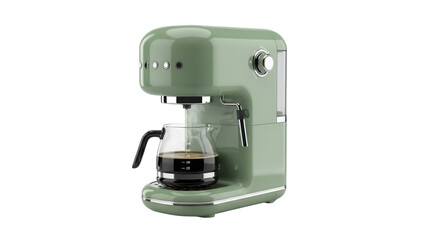 Retro green coffee maker with glass carafe isolated PNG, vintage style kitchen appliance for brewing hot beverages on transparent background © Florin