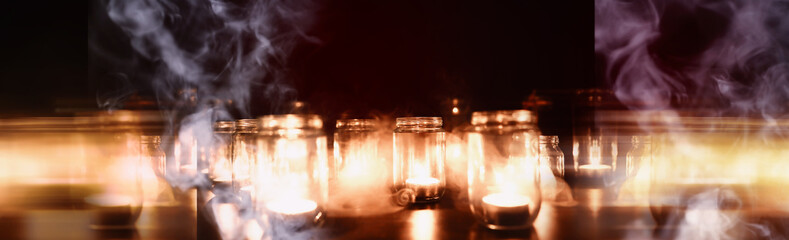 Abstract background with smoke ball and candles. Prediction of the future. Divination.