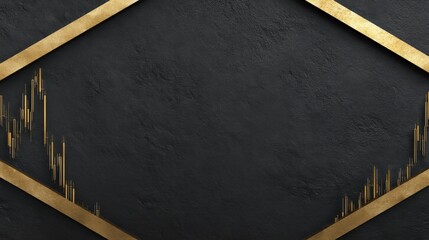 Abstract background with black texture and golden geometric frame featuring a financial chart trend for business and finance visuals