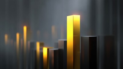 Abstract visualization of financial growth with shining gold bars amidst gray structures representing investment strategies and market dynamics