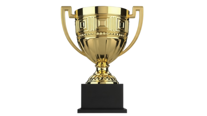 Golden trophy cup isolated PNG, award prize for winning competition or championship on transparent background