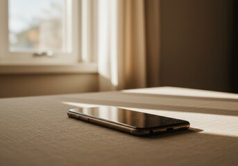 Smartphone on Bedside Table Near Window in Natural Light