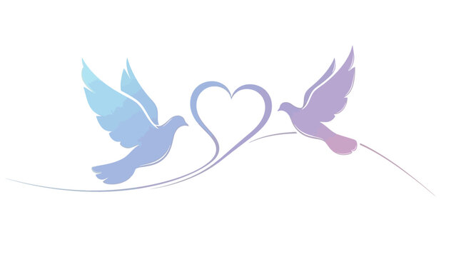 Two doves flying in love heart shape symbolizing peace and harmony