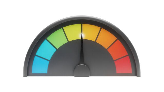 Colorful speedometer gauge isolated PNG on transparent background, performance measurement tool for dashboard and infographic design