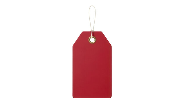 Red price tag isolated PNG on transparent background, blank label with string for retail sale and product promotion