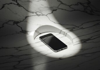 Smartphone on Marble Surface with Shadow and Spotlight Effect