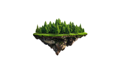 A levitating island with trees, grass, and earth against a black backdrop