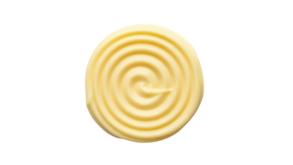 Swirl of pale yellow cream isolated PNG on transparent background, dairy product for dessert topping and culinary use