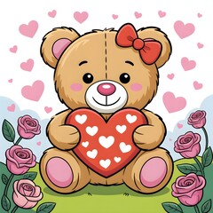 Fototapeta premium Cute colorful cartoon illustration with happy characters in a simple playful scene