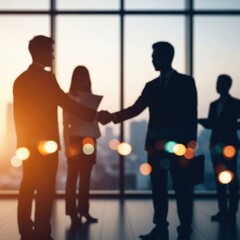 Business Partnership Handshake in Modern Office