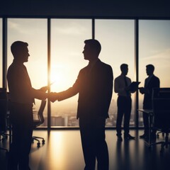 Business Partnership Handshake in Modern Office