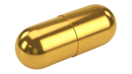 Shiny golden capsule isolated PNG, medicine drug pill on transparent background, pharmaceutical medication for health and wellness