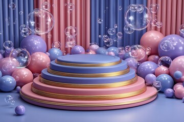 Purple Podium Dreams Spheres with Bubbles, and Pastel Stage.