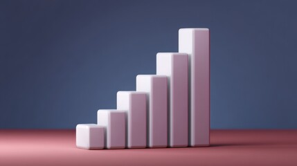 Abstract 3D bar chart in pastel colors illustrating growth and progress on a minimalistic surface ideal for finance, business, and data visualization themes
