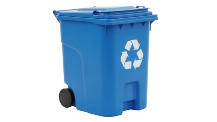Blue recycling bin PNG isolated on transparent background, waste container for garbage disposal and environmental conservation