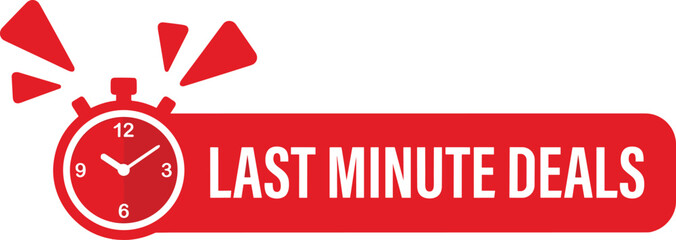 Last minute deals red banner with stopwatch timer design for flash sale promotion marketing urgency concept background