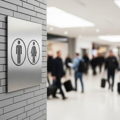Public Restroom Sign with Blurred Background