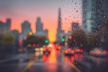 Rainy City Sunset Driving Through San Francisco Streets at Dusk with Blur.