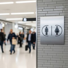 Public Restroom Sign with Blurred Background