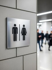 Public Restroom Sign with Blurred Background