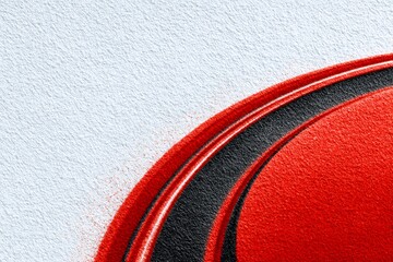 Red and Black Abstract Textured Circle on White Surface.