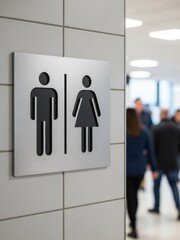 Public Restroom Sign with Blurred Background