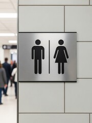 Public Restroom Sign with Blurred Background