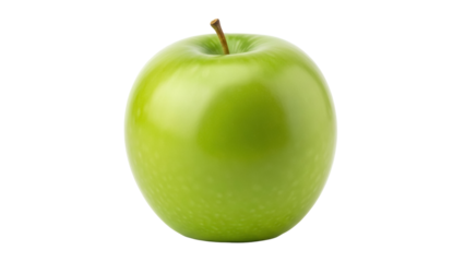 Fresh Granny Smith apple isolated PNG, green fruit with stem on transparent background, healthy eating and cooking ingredient