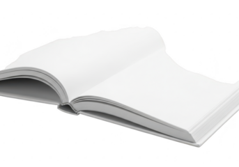 Open blank book with white pages isolated on transparent background