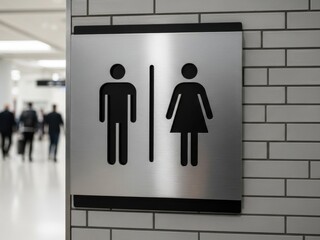 Public Restroom Sign with Blurred Background