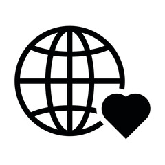 World charity service icon showing a globe and heart symbol for helping others around the world