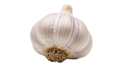 Fresh garlic bulb isolated PNG on transparent background, healthy cooking ingredient for culinary use and flavoring dishes