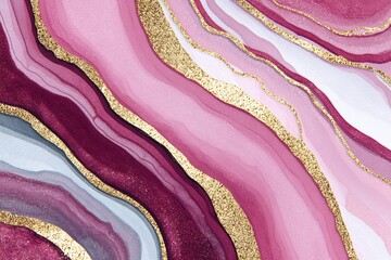 Ruby River Abstract Pink Marble with Gold Veins Modern Luxury Texture.