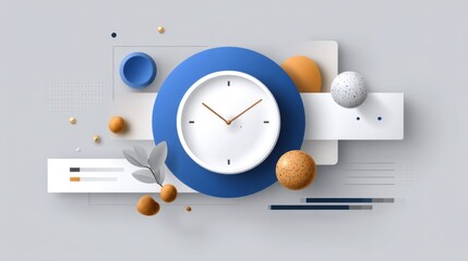 Modern Abstract Clock Design with Geometric Shapes and Soft Color Palette for Creative Background or Promotional Material