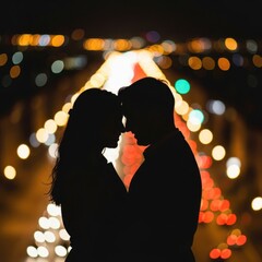 Romantic Couple Silhouette with City Lights
