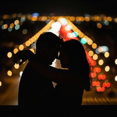 Romantic Couple Silhouette with City Lights