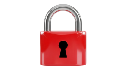 Red padlock isolated PNG on transparent background, security lock with metal shackle for safety and protection