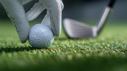 Golf ball golf club golf glove putting green close up sport equipment golf game outdoor sport grass field golf course white
