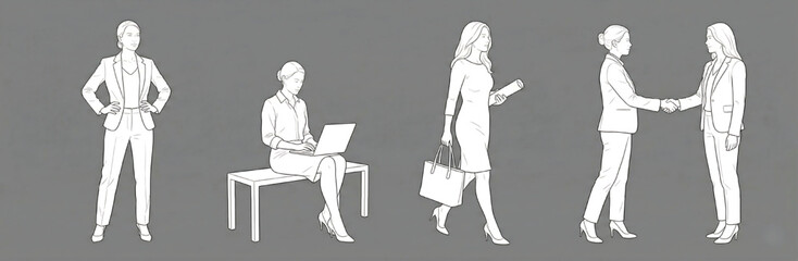 Fototapeta premium Vector Illustration Business Women Poses Set Isolated on Grey Background