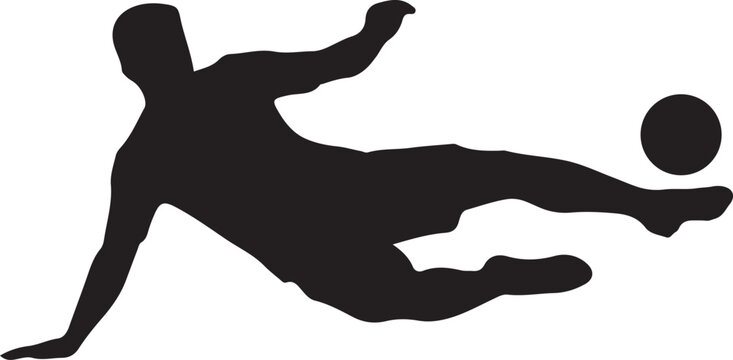 Soccer player silhouette vector illustration, football action poses, kicking ball stance, cad drawing flat vector illustration, sports icon design