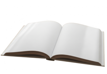 Open blank book with white pages isolated on transparent background