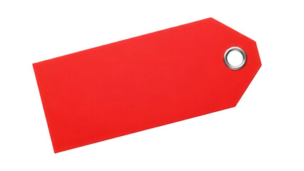 Red price tag PNG isolated on transparent background, blank label for sale promotion and retail marketing