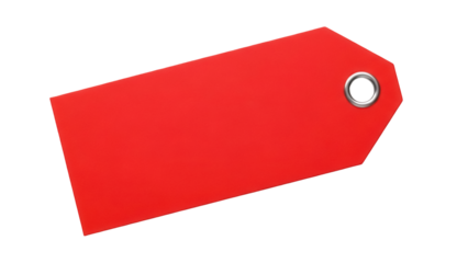 Red price tag PNG isolated on transparent background, blank label for sale promotion and retail marketing