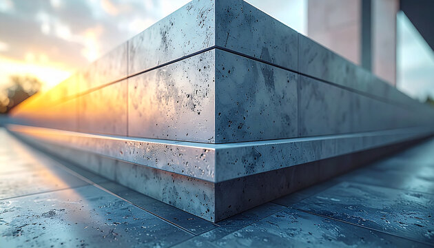 Cornerstone of Modernity: A close-up perspective showcases the geometric precision and minimalist aesthetic of a modern architectural structure, with the play of light enhancing its texture.