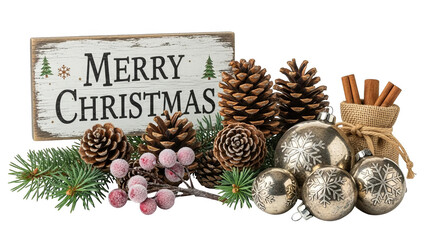 Festive Christmas Still Life with Pine Cones and Ornaments.